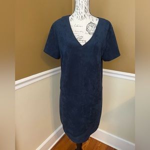 Faux Suede A line Shirt Sleeve Dress in Blue size LG EUC